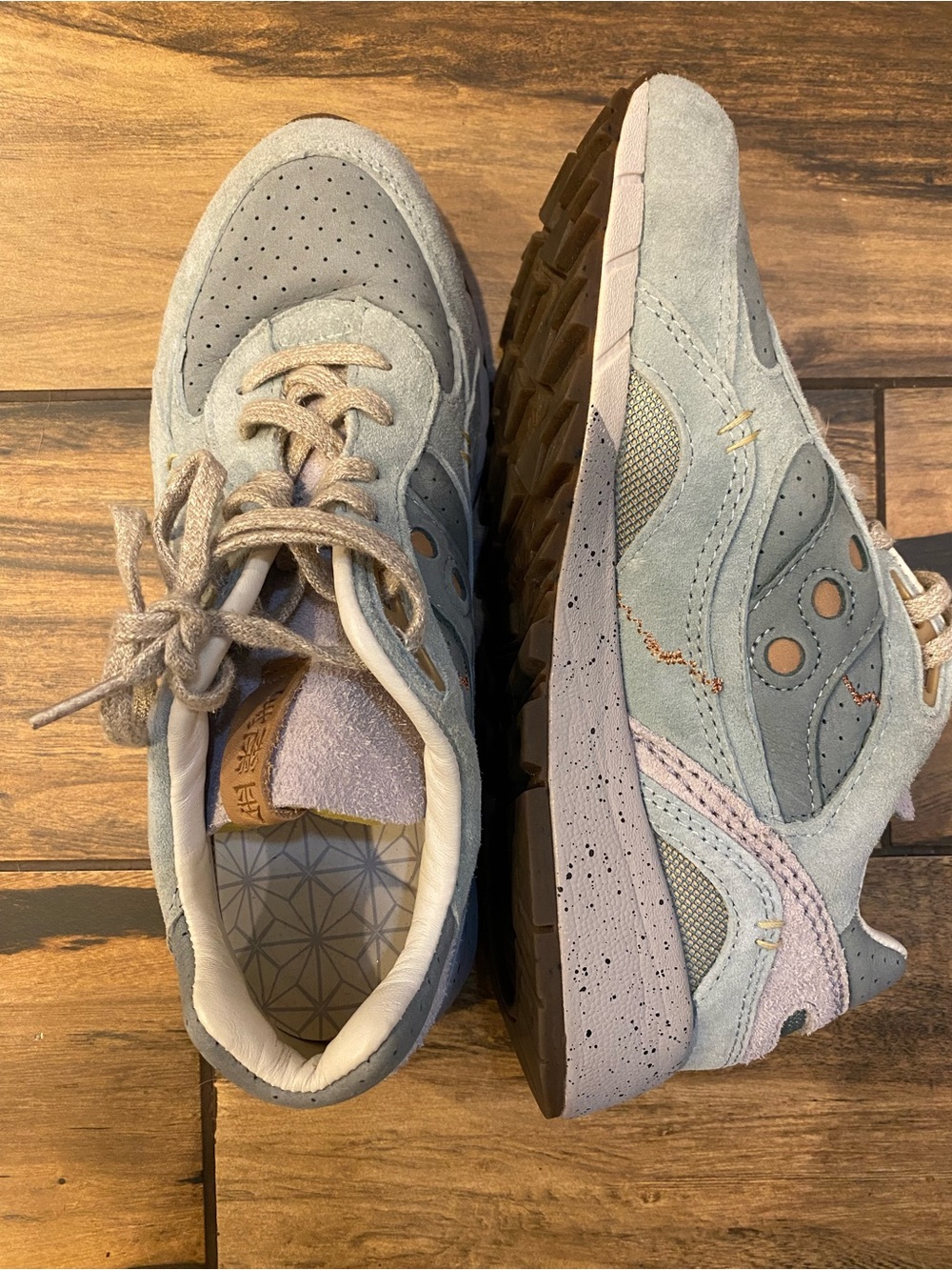 Saucony Light Gray and  Green Suede Athletic Sneakers